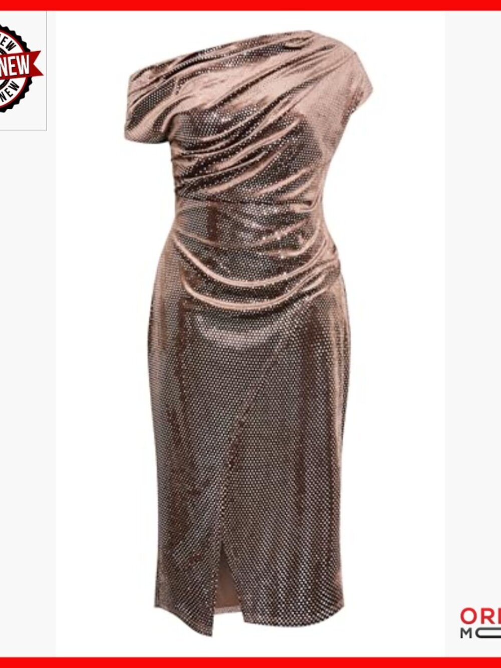 Plus Size Off-Shoulder Midi Dress with Faux Wrap Skirt - Stretch Fabric - Picture 4 of 5